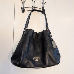Coach Edie Shoulder Hobo Bag in Black Pebbled Leather